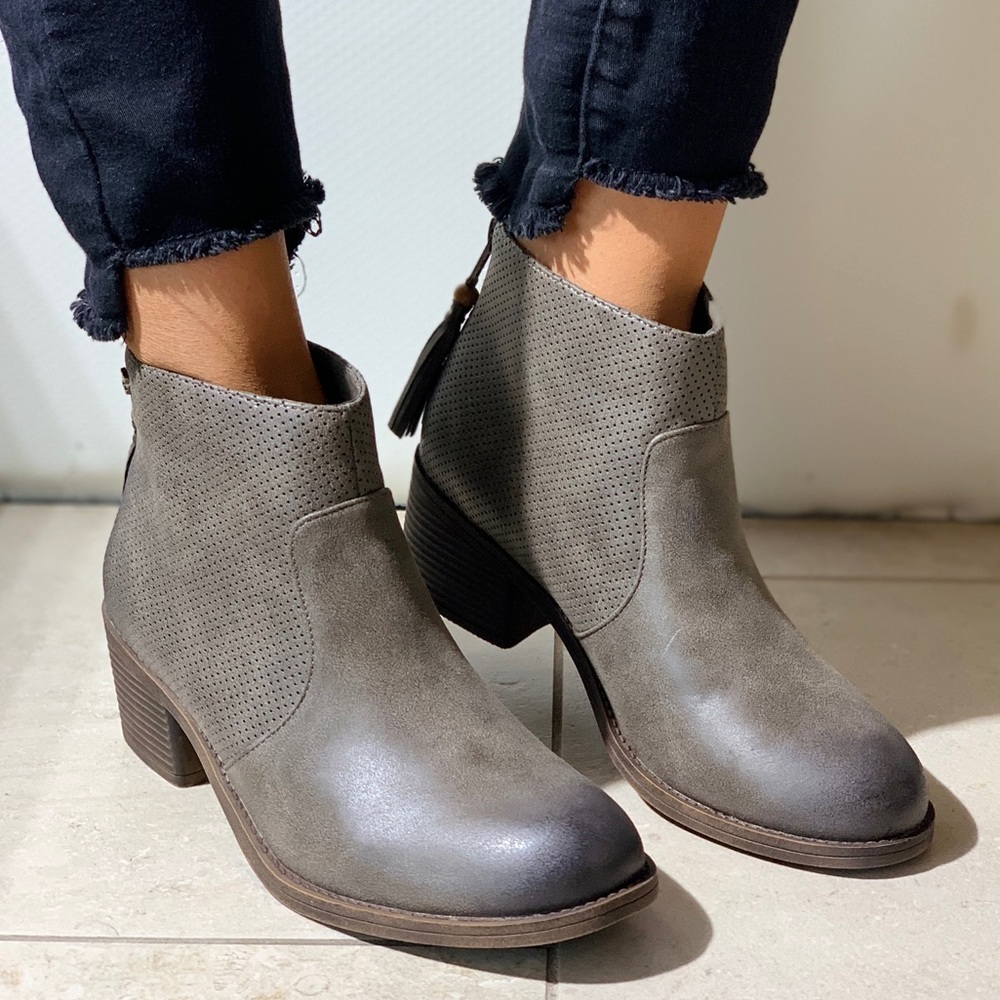 Grey Perforated Boho Chic Chelsea Ankle Booties - Picture 5 of 8